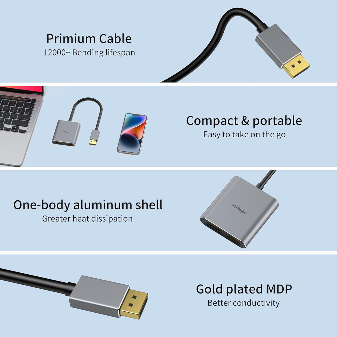DisplayPort zu Dual DisplayPort Splitter Adapter 4K60Hz für Dual Monitor, MST DisplayPort Adapter er