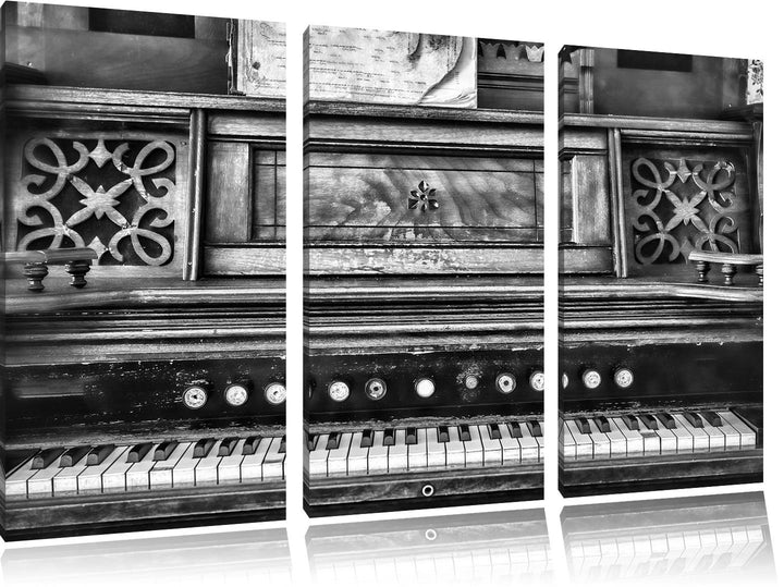 Pixxprint Monocrome, altes Klavier schwarz-Weiss 3-Teiler Leinwandbild 120x80 Bild auf Leinwand