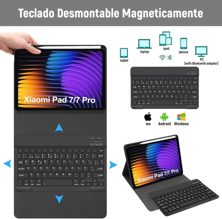 Lielax Schutzhülle mit Tastatur für Xiaomi Pad 7 / Pad 7 Pro 27,9 cm (11,2 Zoll) 2025, Xiaomi Pad 7/