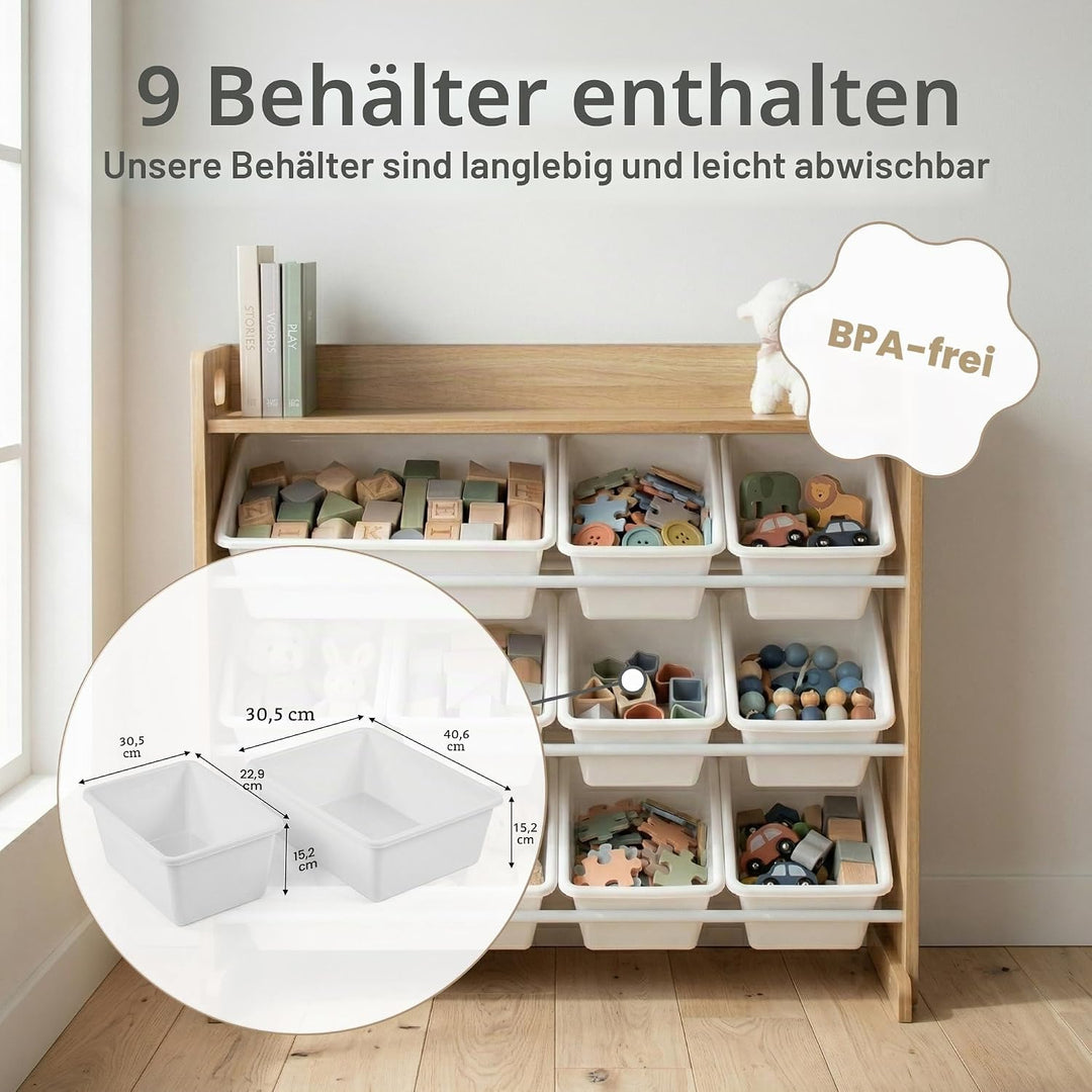 Humble Crew Kinderregal – Spielzeugregal mit 9 Aufbewahrungsboxen, Aufbewahrungsregal für Kinderzimm