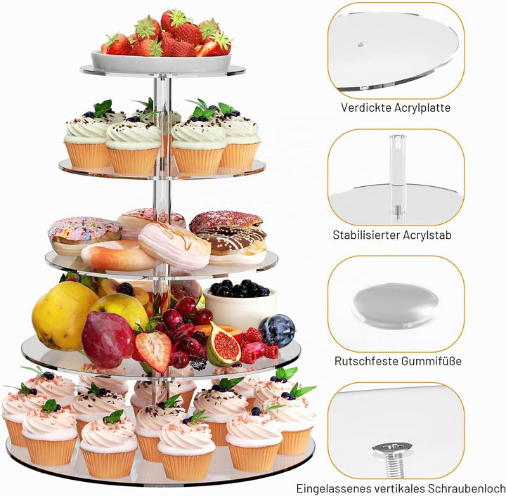 weddingwish 5 Tier Runde Cupcake Stand für 50 Cupcakes, Acryl Cupcake Display Turm, klare Cupcake Ha
