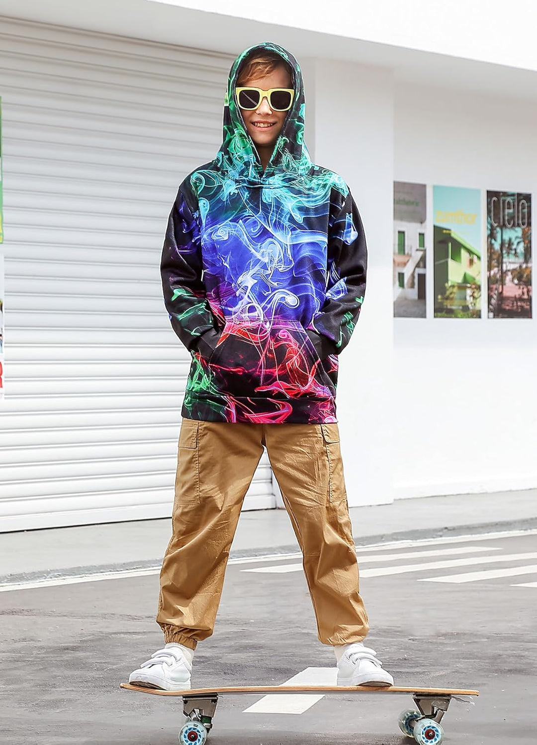 Fanient Pullover Jungen Mädchen 3D Print Fleece Hoodie Kinder Hooded Sweatshirt with Kangaroo Pocket