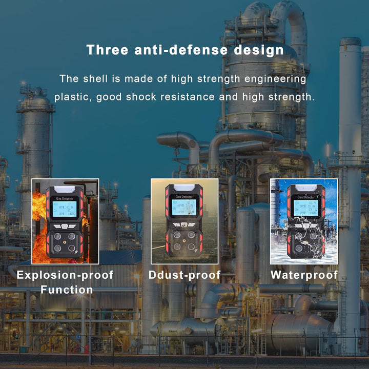 Scondaor Tragbarer 4-in-1-Gasmelder, tragbarer Gaslecksuchgerät mit digitaler LCD-Anzeige, 4-Gas Mes