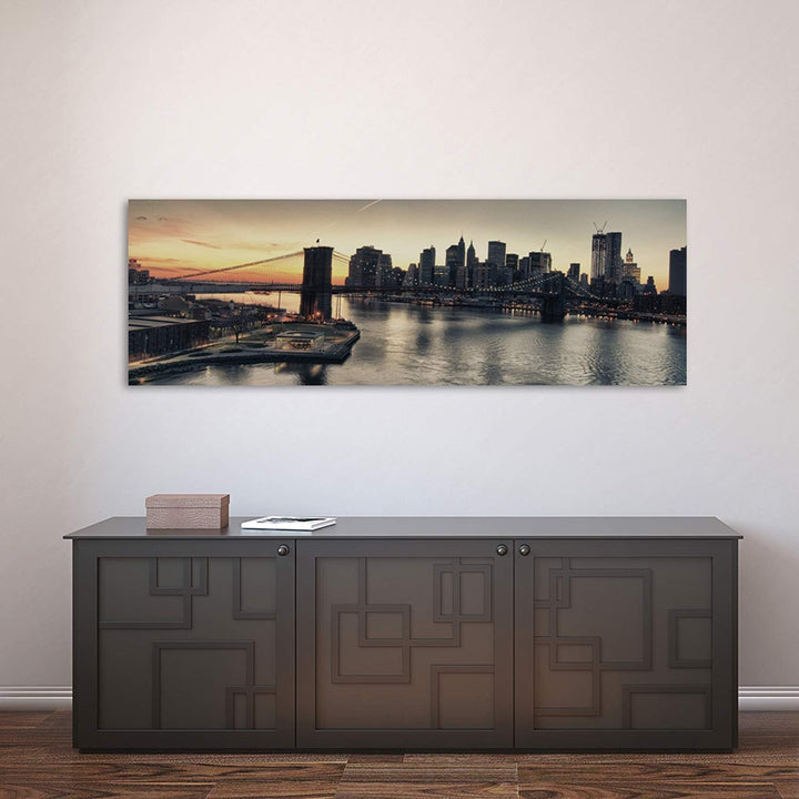 Feeby Frames, Leinwandbild, Bilder, Wand Bild, Wandbilder, Kunstdruck 50x150cm, BROOKLYN BRIDGE, NEW