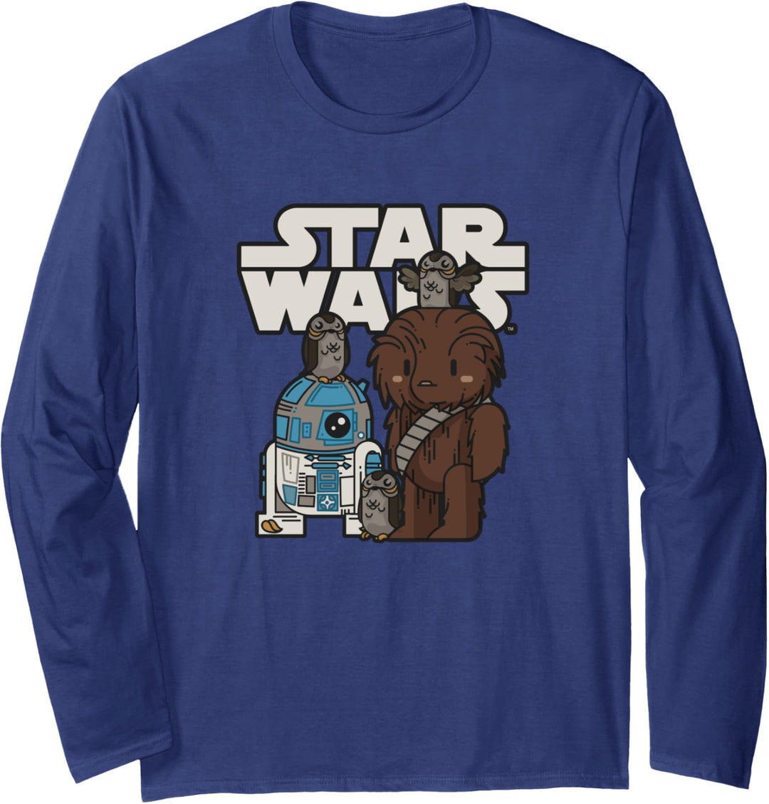 Star Wars Last Jedi R2-D2 Porgs Chewie Cutie Cartoon Langarmshirt