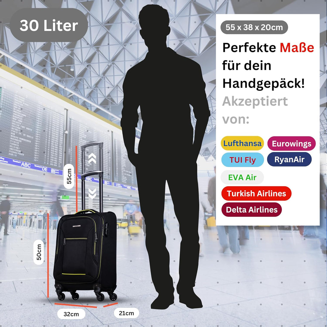 NOWI Sevilla Weichschalen Trolley M – Leichter Stoff Koffer 30L mit 4 Rollen &amp; Zahlenschloss | Handg