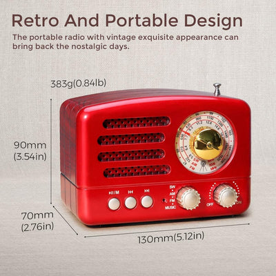 PRUNUS J-160 AM/FM/SW Retro Radio mit Bluetooth, Nostalgie Radio Klein mit 1800mAh Wiederaufladbare