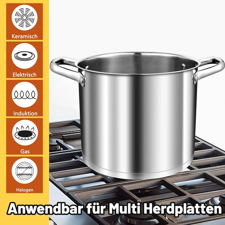 TEAMFAR Kochtopf 10L, Edelstahl Gross Topf Nudeltopf Induktion mit 3-Lagen Boden für alle Herdarten,