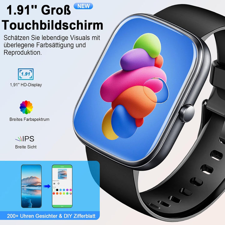 Motast Smartwatch Herren Damen,2026 1,91" HD Smart Watch Damen Bluetooth-5.4-Anrufe,110+ Sportmodi F