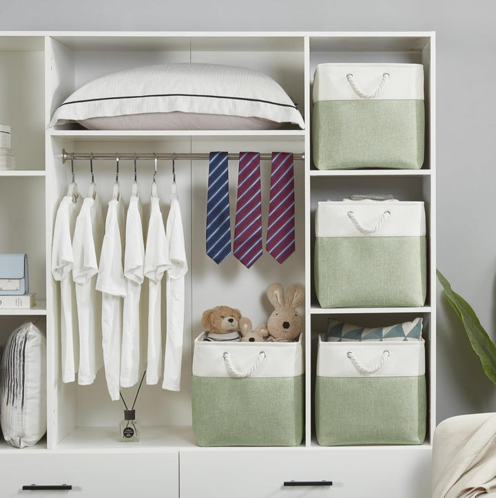 33x38x33 Aufbewahrungskorb, Aufbewahrungsboxen Stoff für Schrank Regal und Kleidung,Waschbar(Grün/We