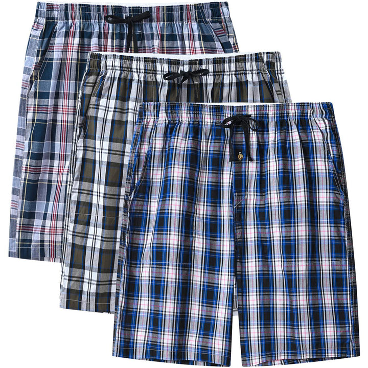 MoFiz Herren Kurze Pyjamahose Baumwolle Schlafshorts Karierte Schlafanzughose Freizeithose Karo Loun