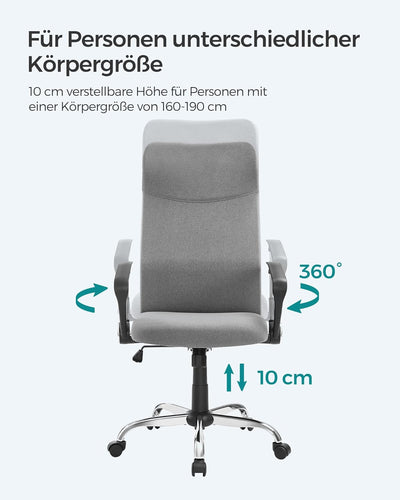 SONGMICS Bürostuhl, ergonomischer Schreibtischstuhl, Drehstuhl, gepolsterter Sitz, Stoffbezug, höhen