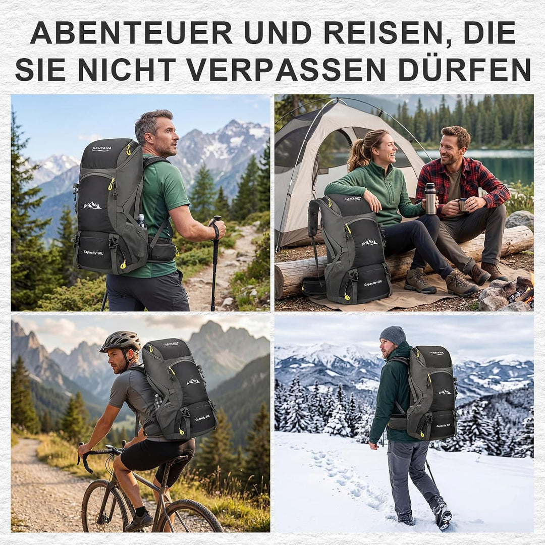 jianyana Wanderrucksack 50L Trekkingrucksack Regenhülle Reiserucksack Wasserdichter Campingrucksack