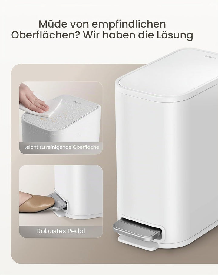 Cesun Kleiner Badezimmer-Mülleimer mit Deckel, sanft schliessend, Trittpedal, 5 Liter, Edelstahl-Mül