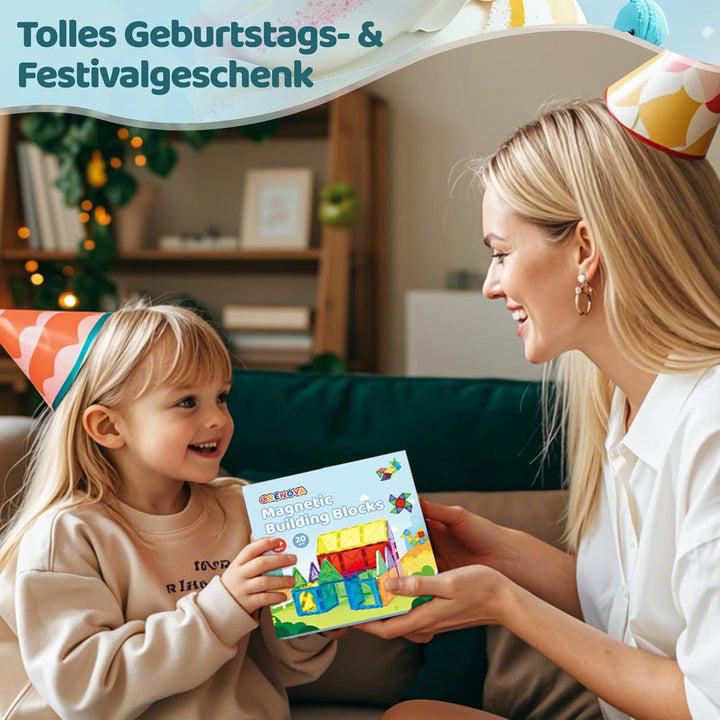 Crenova Magnetische Bausteine STEM Magnet Spielzeug Kinder 3D Farbenfrohe Starterset Magnetbausteine