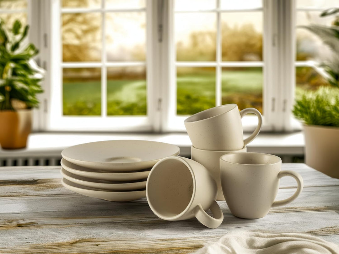 Espressotassen Set aus Steingut – Hochwertiges 4er Set, handgefertigt & dickwandig, Steingut Espress