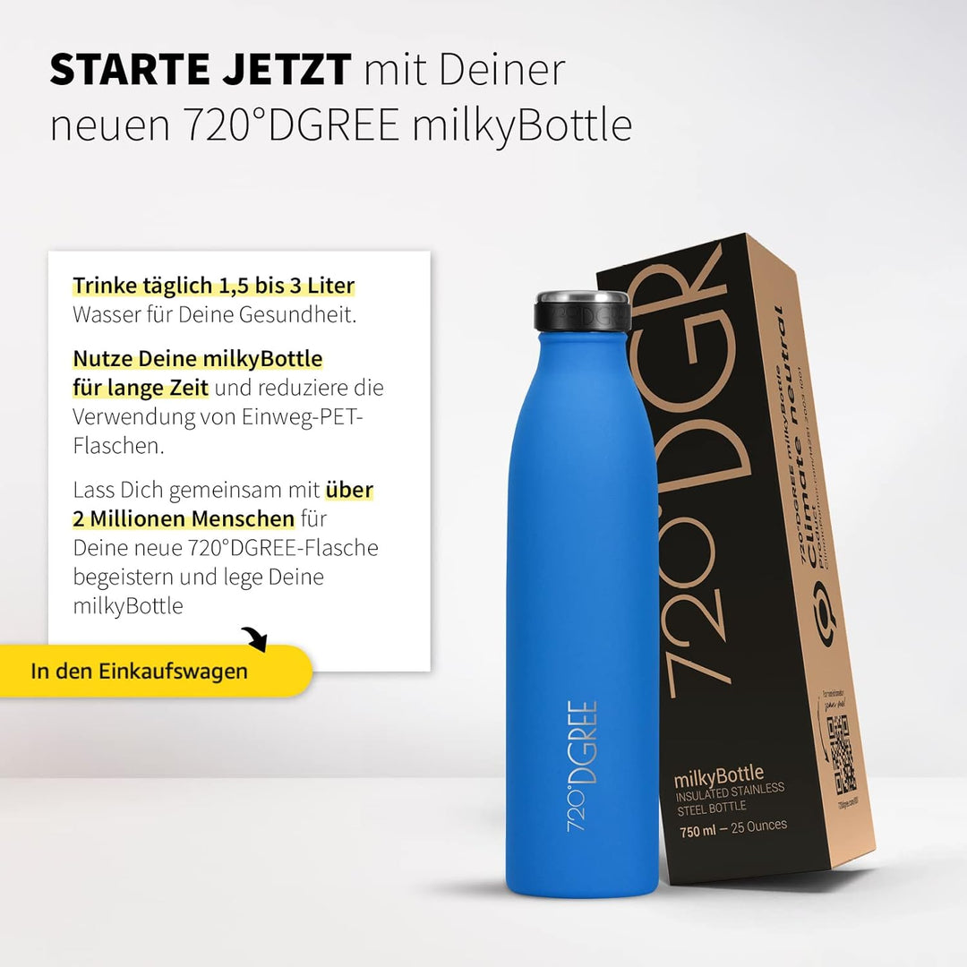 720°DGREE Edelstahl Trinkflasche “milkyBottle” - 750ml - BPA-Frei, Auslaufsicher, Kohlensäure geeign