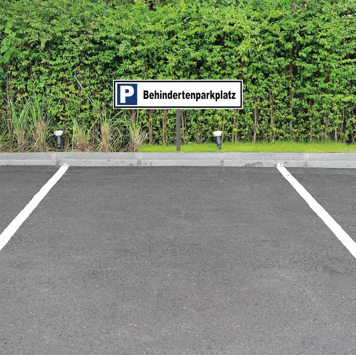 Kleberio® Parkplatz Schild 52 x 11 cm - Behindertenparkplatz - mit Einschlagpfosten 0,75 Meter (75cm