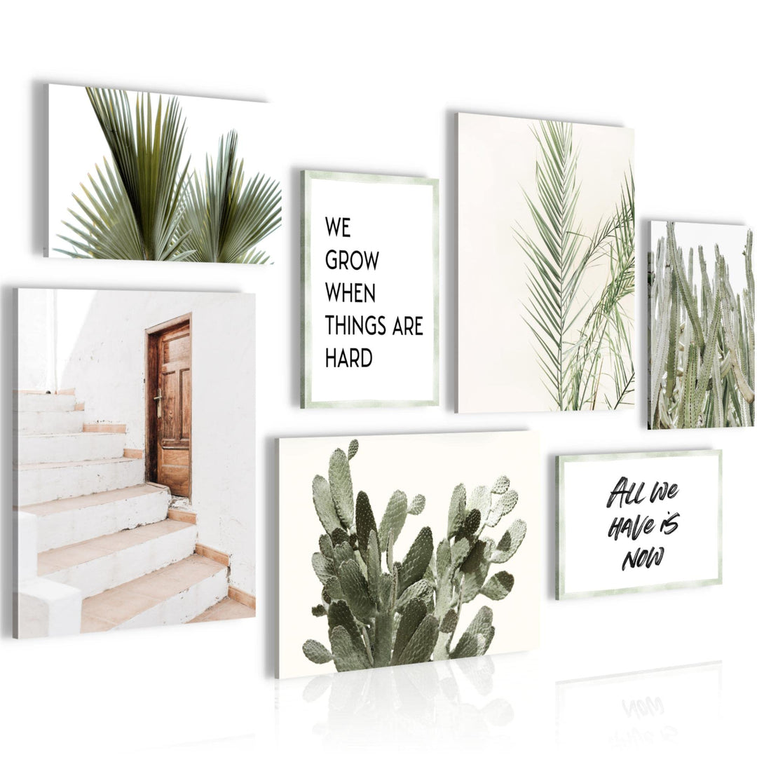 Novart Wandbilder Grüne Blätter - KOMPLETT AUFHÄNGFERTIG - Zitate Home Wohnzimmer Schlafzimmer- 7 Mo