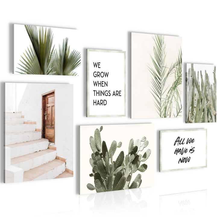Novart Wandbilder Grüne Blätter - KOMPLETT AUFHÄNGFERTIG - Zitate Home Wohnzimmer Schlafzimmer- 7 Mo
