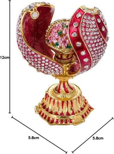 Danila-Souvenirs Fabergé-Stil verdrehtes Ei mit Korb der Blumen 12 cm rot