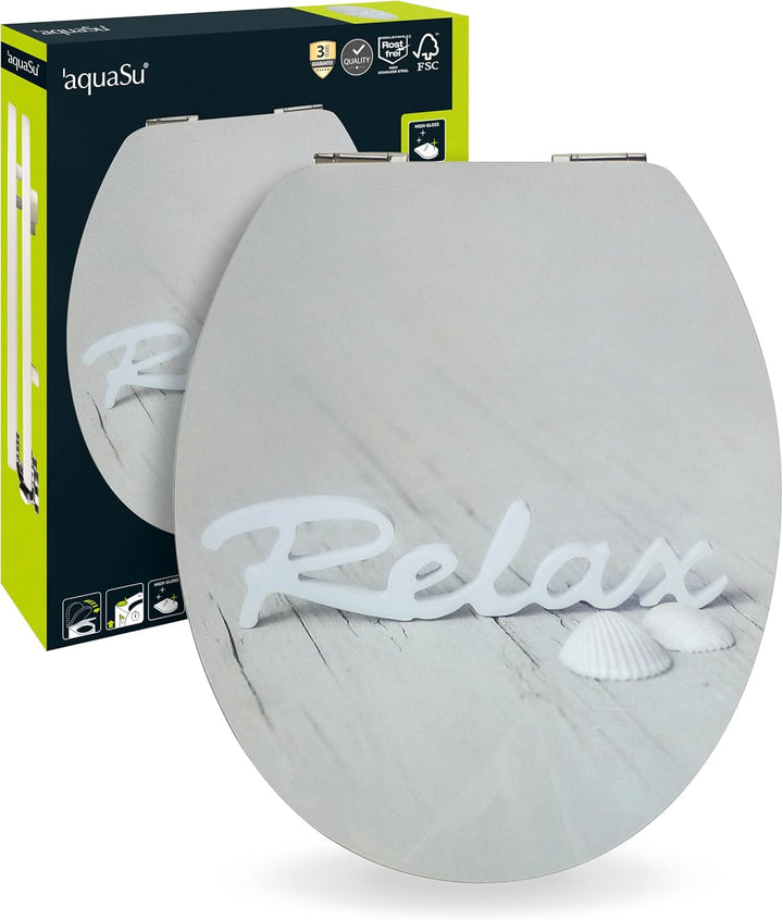 SITZPLATZ® WC-Sitz mit Absenkautomatik, Wellness Dekor Relax, High Gloss Toilettensitz mit Holz-Kern