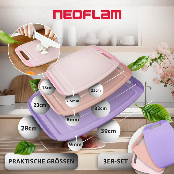 NEOFLAM® Schneidebrett Kunststoff gross, mittel, klein – Schneidebretter spülmaschinenfest, Schneide
