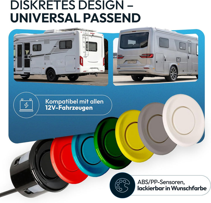 VSG24 Premium Wohnmobil Einparkhilfe zum nachrüsten, PDC Parksensoren hinten mit Stecksystem für ein