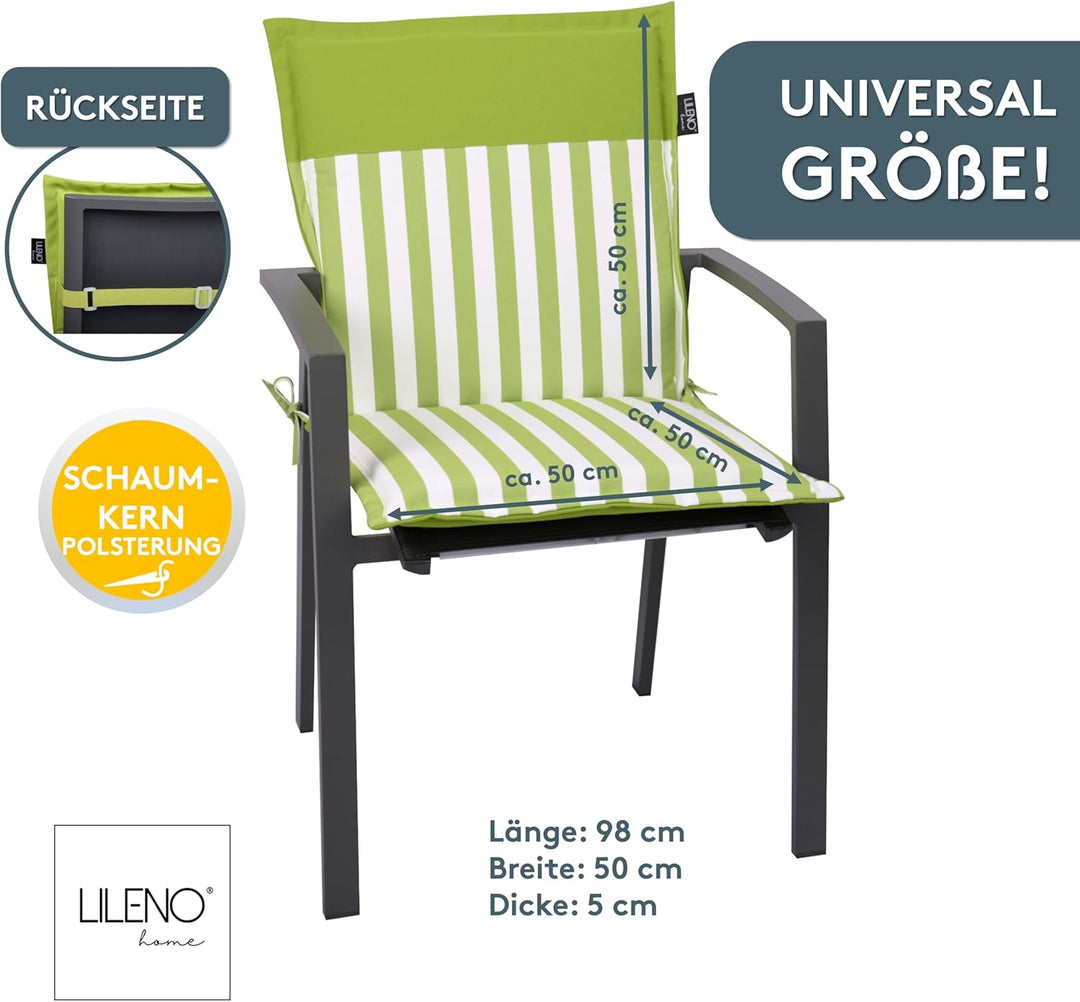 LILENO HOME Gartenstuhl Auflagen als [2er Set - Niedriglehner] in Streifen Hellgrün - Uni Hellgrün -