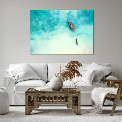 Bilder auf Leinwand 100x70cm Leinwandbild Insel Boot Schiff Ozean Gross Wanddeko Bild Schlafzimmer K