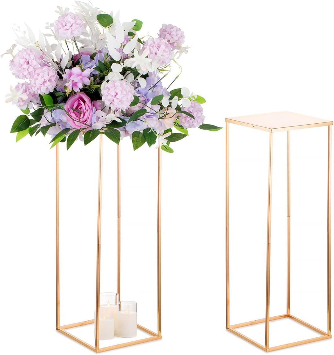 Sziqiqi 60cm Metall Goldene Rechteckige Vasen mit Platte Hochzeits Tisch – 2 Stück Hoch Vase Blumens