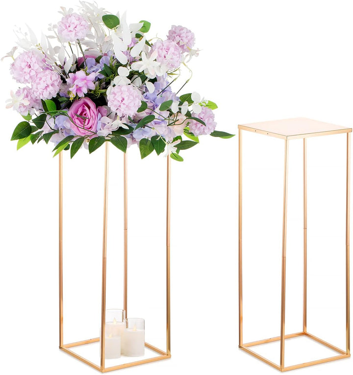 Sziqiqi 60cm Metall Goldene Rechteckige Vasen mit Platte Hochzeits Tisch – 2 Stück Hoch Vase Blumens
