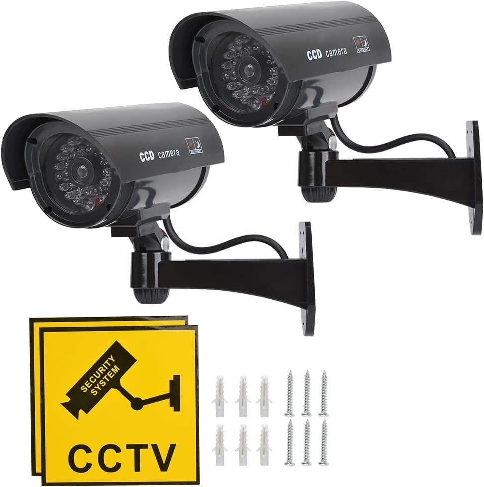 DODUOS 2 Stück Kamera Atrappe Aussen mit LED-Licht, Fake Kamera, Überwachungskamera Attrappe, Dummy