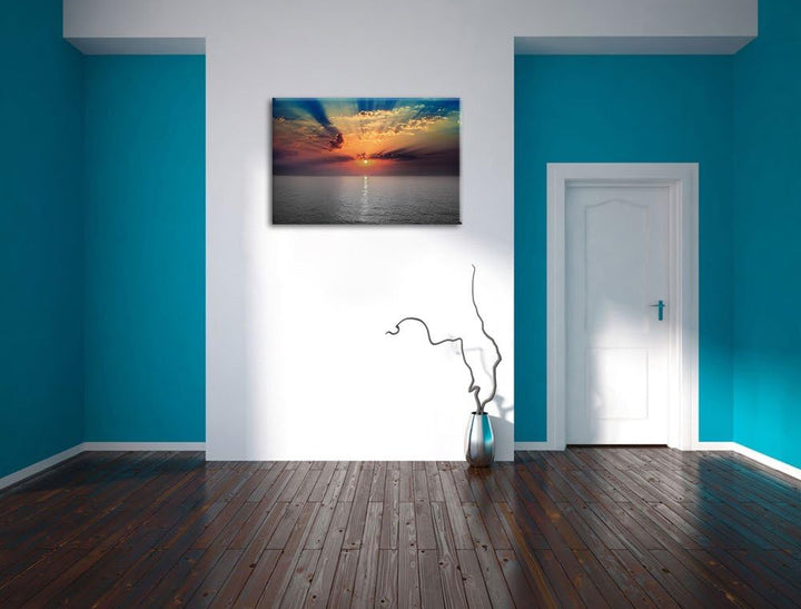 bezaubernder Sonnenuntergang über dem Meer schwarz/weiss Format: 100x70 auf Leinwand, XXL riesige Bi