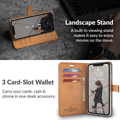 Snakehive iPhone XR Hülle Leder | Stylische Handyhülle mit Kartenhalter & Standfuss | Handyhülle Sch