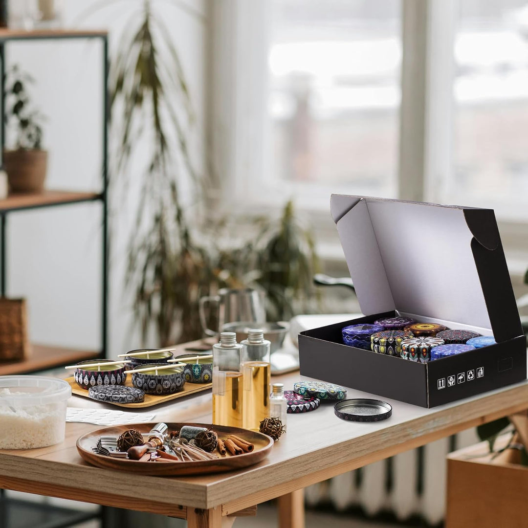 Luxetins 24 Stück Basteldosen mit Mandala-Design (24 Motive) - Komplettset mit Deckel, Dochten, Halt