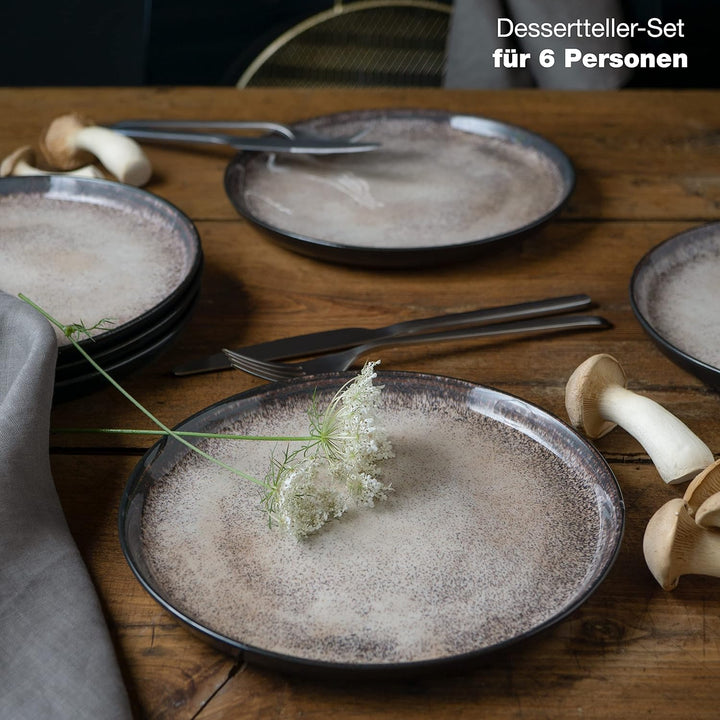 Moritz &amp; Moritz VIDA 6er Dessert Teller Set beige - Kuchenteller für 6 Personen - Porzellan spülmasc