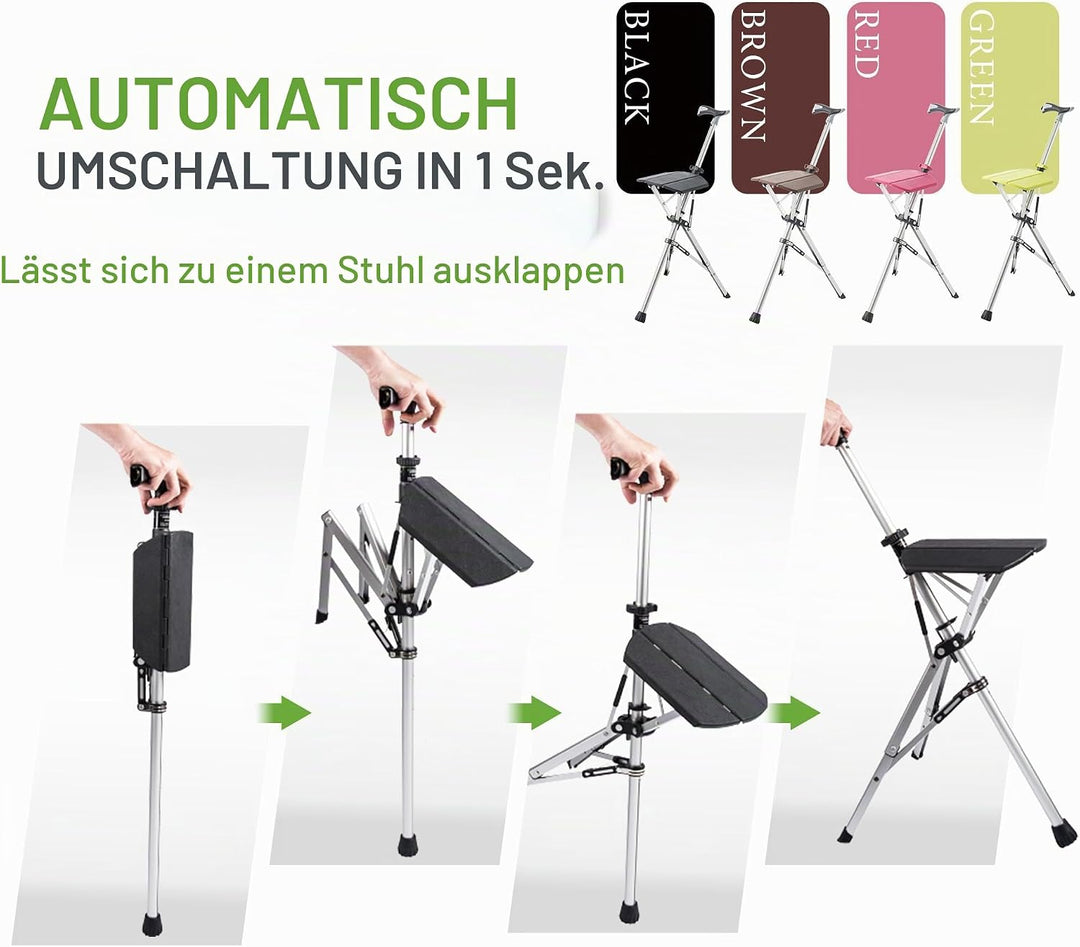 STEP2GOLD TA-Da Chair - Gehstock mit Sitz, ultraleichter Aluminiumrahmen &amp; robuster Klapphocker (bis