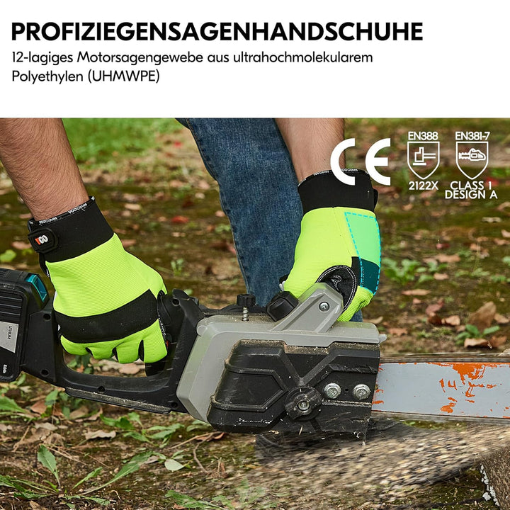 Vgo... 1 Paar EN381-7, Klass 1, 20 m/s, Kettensägeschutzhandschuhe, Schnittschutz, hohe Anti-Schneid