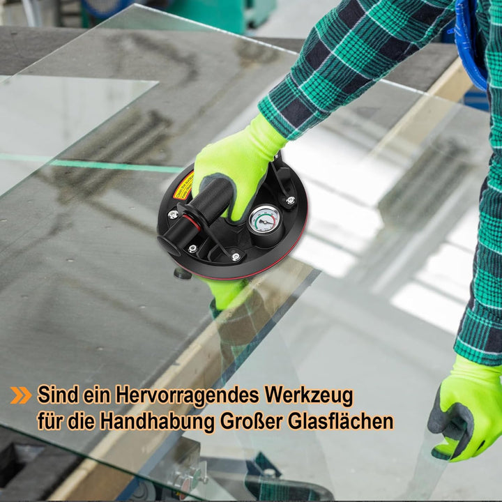 2er-Set 8" Saugheber Glassauger mit Manometer, Fliesenheber Saugheber Max. Tragkraft 230 kg, Saugheb