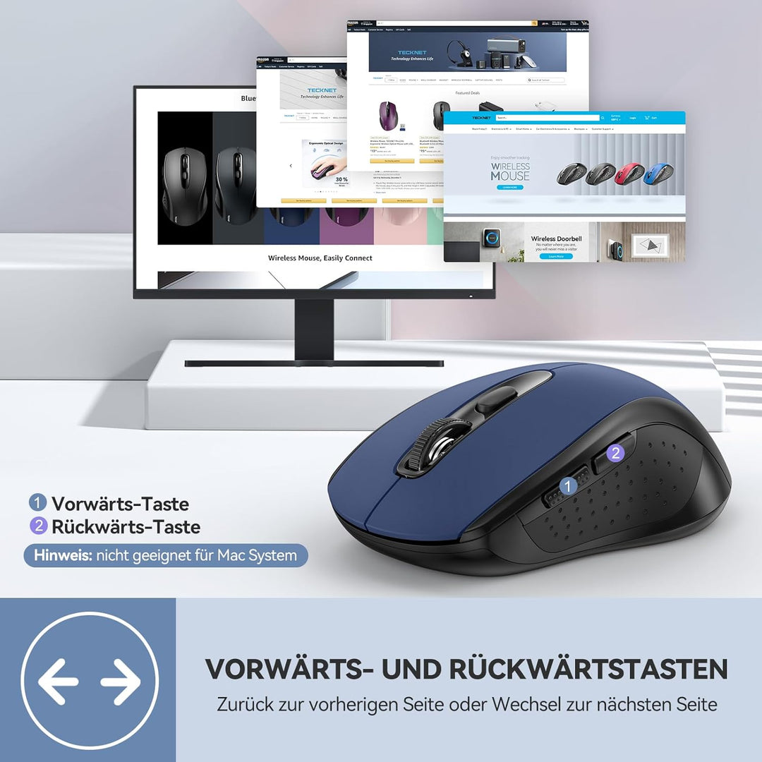 TECKNET Bluetooth Maus, 4000 DPI Maus Kabellos (Tri-Mode: BT 5.0/3.0+2.4GHz) Funkmaus mit USB-Empfän