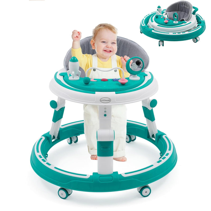 3 in1 Lauflernhilfe,Baby Walker Höhenverstellbar & Klappbar, Überrollsicherer Lauflernwagen mit Leis