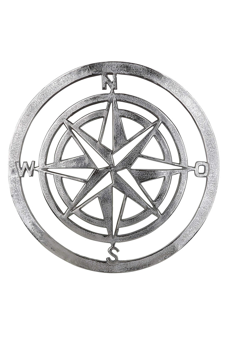 GILDE Wand Deko - Windrose - aus Alu in Silber mit rauer Oberfläche - Ø 50 cm