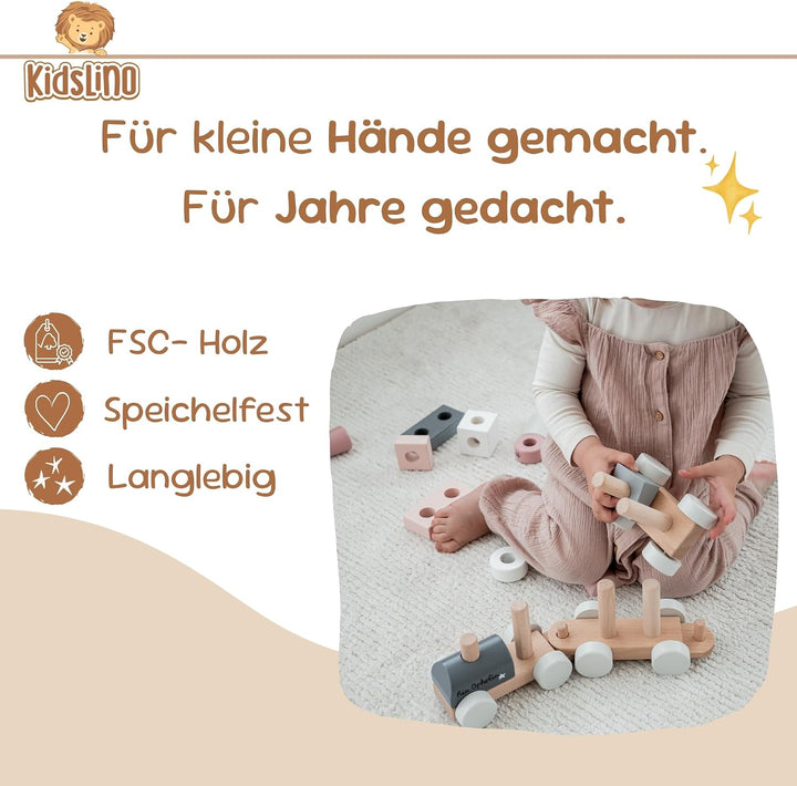 Personalisierte Holzeisenbahn rosa – Personalisierte Geschenke Baby | Steckspielzeug | Geschenk zur
