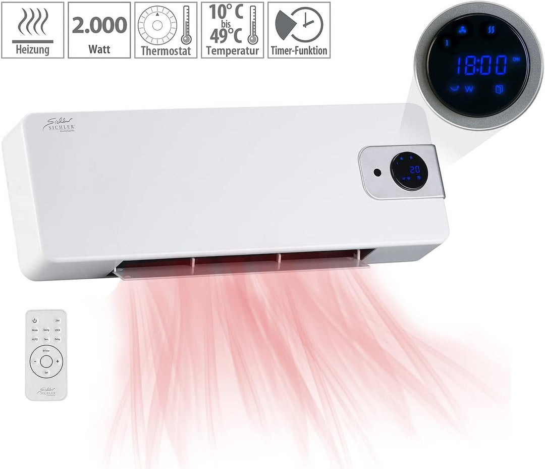 Sichler Haushaltsgeräte Wandheizung: Keramik Wandheizlüfter mit digitalem Thermostat, Oszillation, 2