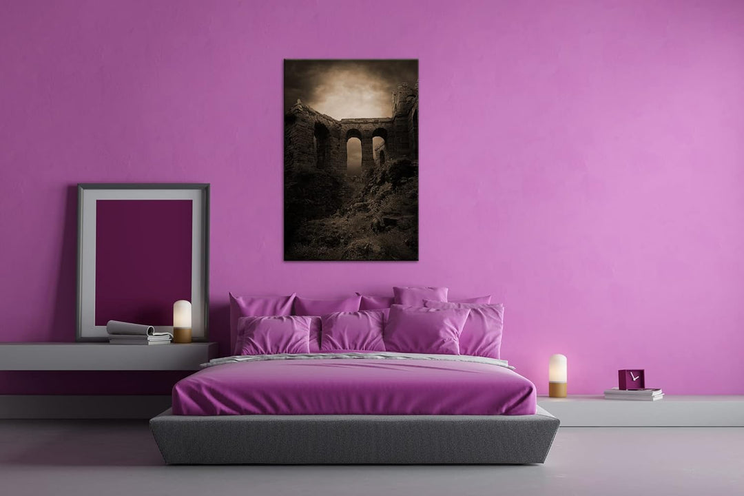 deyoli mystische Burgruine Format: 80x60 als Leinwand, Effekt: Sepia, Motiv fertig gerahmt auf Echth