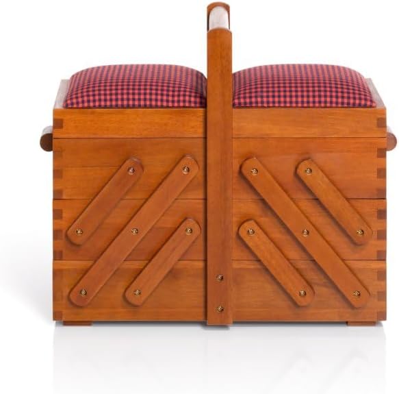 Prym 612550 Holz dunkel M mit Stoff Nähkasten, braun