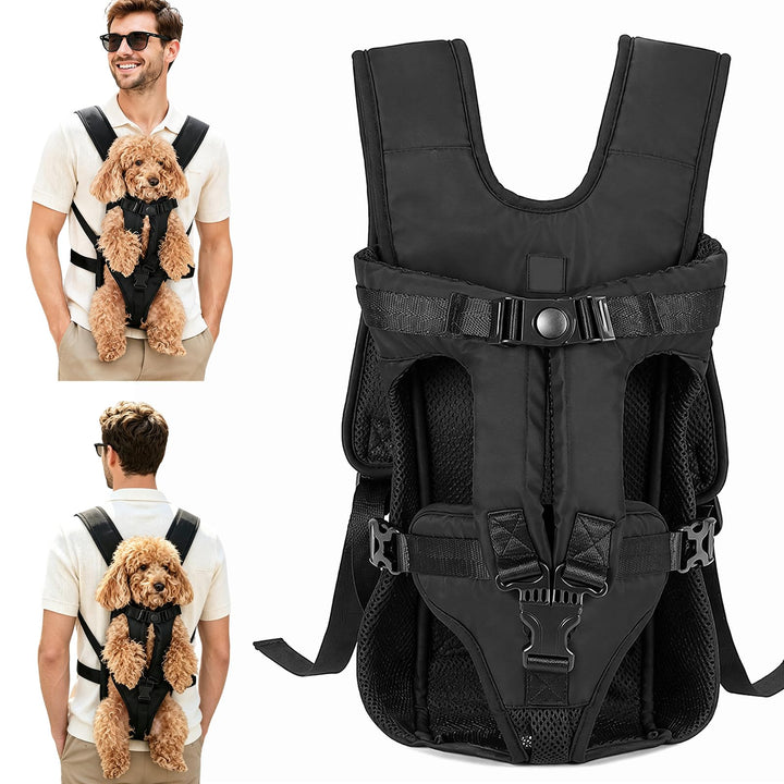 Hunderucksack bis 10kg, Verstellbarer Frontträger für Welpen & kleine Hunde, Atmungsaktive Sicherhei