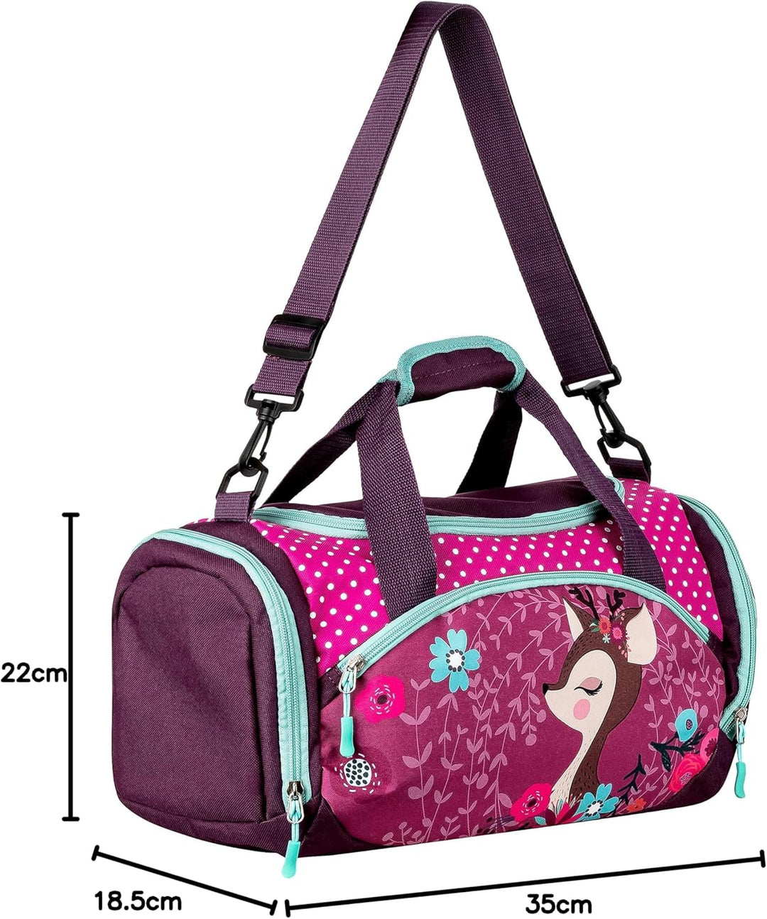 Sporttasche mit süssem Hirsch Motiv für Jungen und Mädchen Pink/Lila/Türkis, Pink/Lila/Türkis