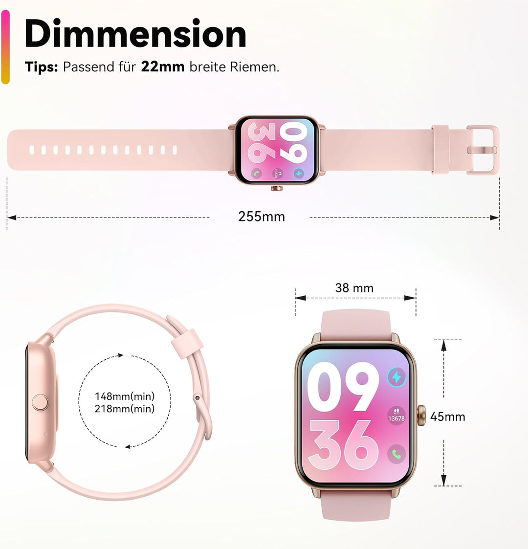 Smartwatch Damen Herren mit Telefonfunktion & Alexa eingebaut,1.8" Uhren mit 100+ Sports, Fitnessuhr